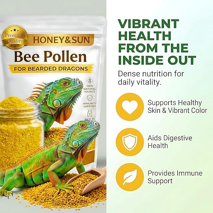 HONEY&SUN® (4oz) Organic Bee Pollen Powder – Bearded Dragon Food Topper & Reptile Vitamins, 100% Pure Natural Supplement for Healthy Skin & Color