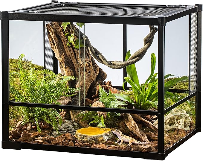 URUQ 35 Gallon Glass Reptile Terrarium, 23" x 18" x 19" Reptile Habitat Tank Front Opening Tank Sliding Door with Screen Ventilation, for Reptiles Amphibians, Bearded Dragon Gecko Lizard Snake