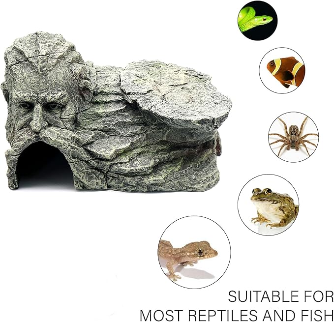 Reptile Rock Basking Platform, Gecko Hide Cave Hiding Place, Snake Cave and Hides for Reptiles, Amphibians, and Small Animals, Lizards