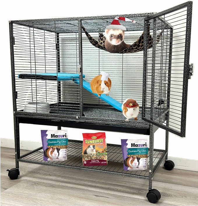X-Large 30.5"x18.25"x34"H Deluxe Two-Tiers Tight 1/2-Inch Bar Spacing Large Front Doors for Feisty Ferret Squirrel Hammock Chinchilla Rat Mouse Hamster Gerbil Small Animals Critter Home Rolling Cage