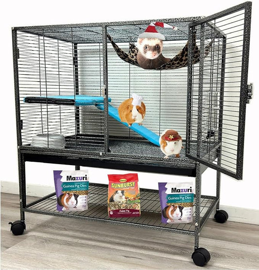 X-Large 30.5"x18.25"x34"H Deluxe Two-Tiers Tight 1/2-Inch Bar Spacing Large Front Doors for Feisty Ferret Squirrel Hammock Chinchilla Rat Mouse Hamster Gerbil Small Animals Critter Home Rolling Cage