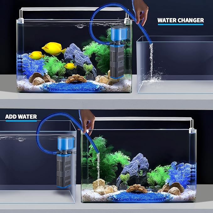 Aquarium Filter for 40-150 Gal, 4 in 1 Silent Submersible Aquarium Filter Biochemical Filtration 475 GPH Powerful Water Pump Wavemaker