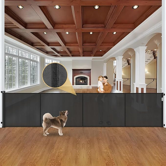 Reinforced 42" Tall Retractable Baby Gates Extra Wide Dog Gate with Support Rods - Prevent Crawling Under, 175" Extra Long Baby Gate Tall Dog Gate Indoor Retractable Fence Outdoor Garage Gate, Black
