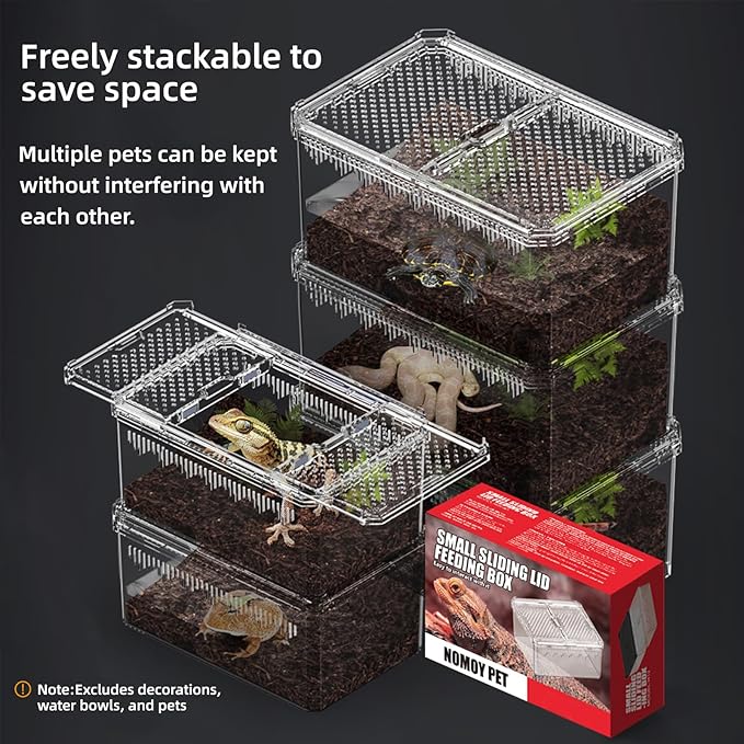 XIGETRAIL Transparent Portable Reptile Terrarium Habitat, Reptile Feeding Box for for Gecko, Tarantula, Scorpion, Spider, Hermit Crab,Frog (12" x 7.7" x 5.1" White)