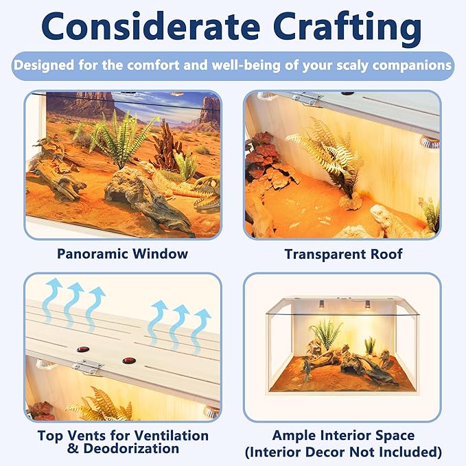 PROLEE Bearded Dragon Tank, Lizard Tank with Clear Tempered Glass Roof,Anti-Scratch Reptile Enclosure, Reptile Tank Built-in Light Fixtures with Switch (24X16X16inch,24 Gallon)