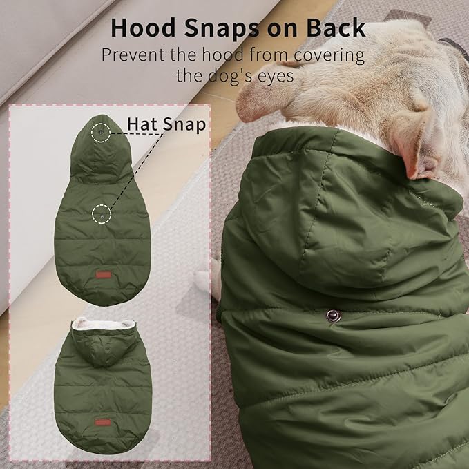 Vecomfy Fleece Lining Extra Warm Dog Hoodie in Winter,Small Dog Jacket Puppy Coats with Hooded Green S