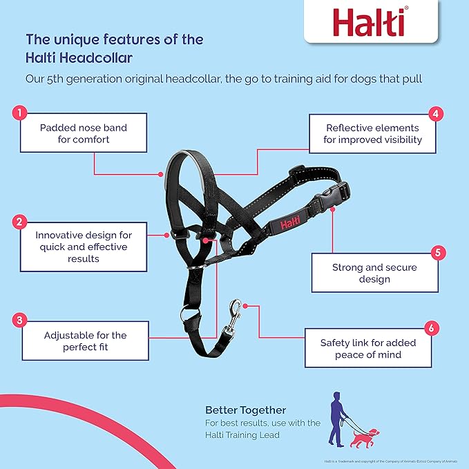 Halti Headcollar - Stop Your Dog Pulling on The Leash. Adjustable, Reflective and Lightweight, with Padded Nose Band. Dog Training Anti-Pull Collar for Large Dogs (Size 4, Desert Sand)