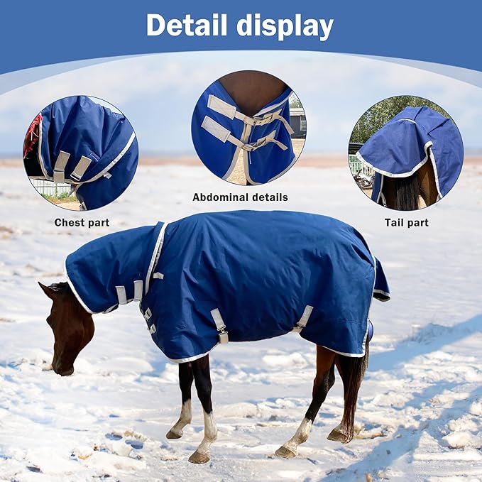 1200D Oxford Warm-Keep Horses Turnout Blanket with Detachable Neck Cover，Heavy Weight Winter Turnout ，Horse Care Blanket Horse Rain Sheet (145CM)