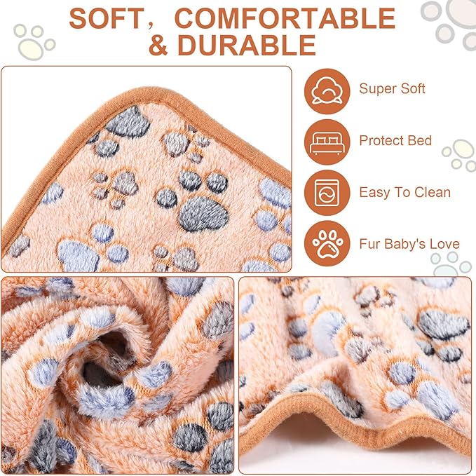 Tatuo 4 Pcs Dog Blanket for Pet Cat Blankets Indoor Puppy Teething Stuff Toys Paw Print Fleece Blanket Warm Sleep Mat for Guinea Pig Cage(White, Coffee, Pink, Purple,Midwest (24 x 47 Inch),Square)