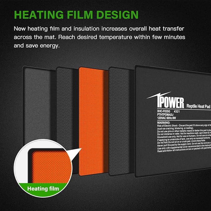 iPower 6x8 Inch Reptile Heating Pad with Adjustable Controller Knob, Under Tank Heater Mat for Turtles, Lizards, Snakes, Amphibians & Small Pets
