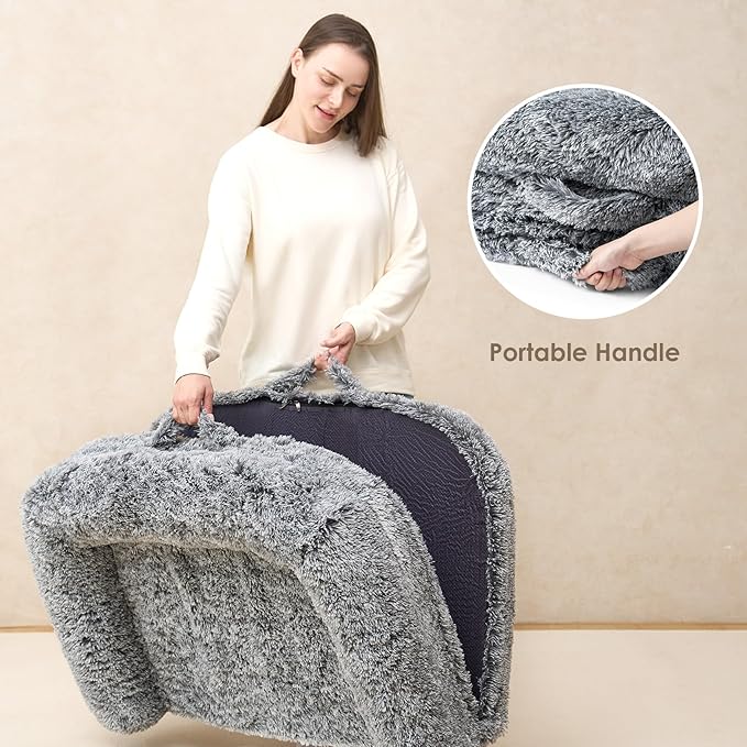 EHEYCIGA Foldable XXL Dog Bed for Large Sized Dog, 54"x38"x7.5" Faux Fur Fluffy Pet Couch Bed, Orthopedic Calming Memory Foam Big Pet Bed, Washable Pet Sofa Bed with Non-Slip Bottom, Grey