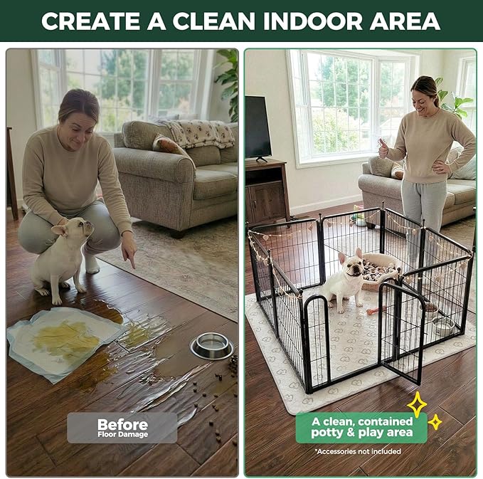 FXW Rollick Unleashed Dog Playpen for Indoor, Yard, RV Camping, 24 inch 8 Panels Dog Pen with Washable Pee Pad for Small and Puppy Dogs, Black│Patented