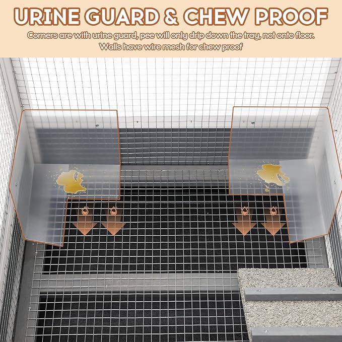 Rabbit Hutch Indoor Rabbit Cage with Chew-Proof Ramp & Leak-Proof Trays Urine Guards/Netting Floor,Doors.37 Wooden Rabbit Cage with Wheels for Rabbits, Guinea Pigs Small Animal