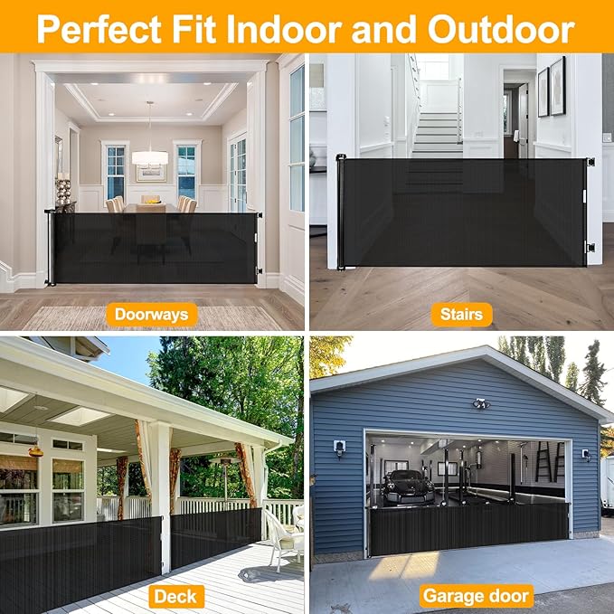 WOMHOM 100 Inch Extra Wide Baby Gates for Large Opening Retractable Indoor Baby Gate for Dogs Puppy Gates for The House 8.3ft Width for Kids Extra Long Retractable Dog Gate for Stairs Outdoor (Black)