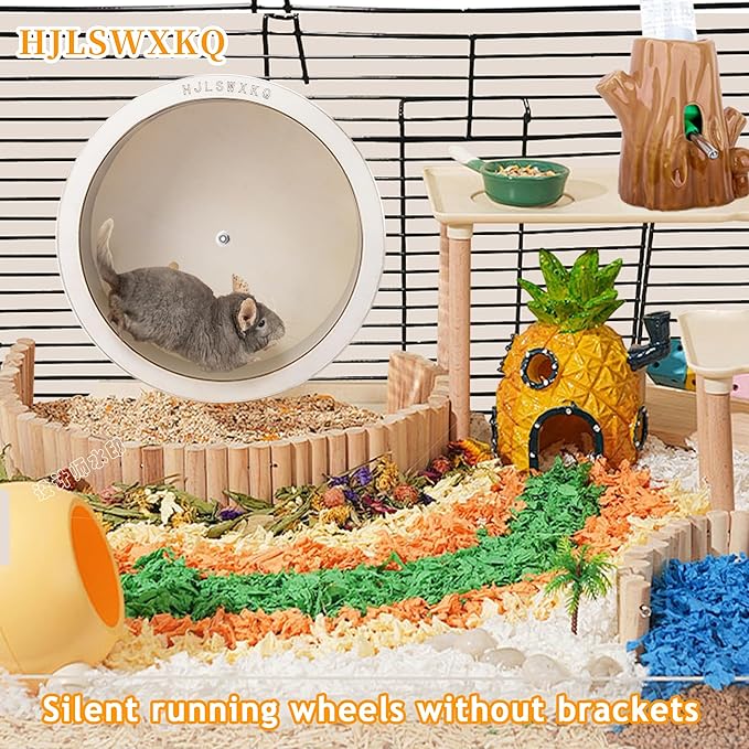 6inch Wall-Mount Silent Hamster Wheel, Wooden Small Animal Exercise Wheel with Removable & Washable Track for Gerbil, Mouse, Syrian Hamster（6in）