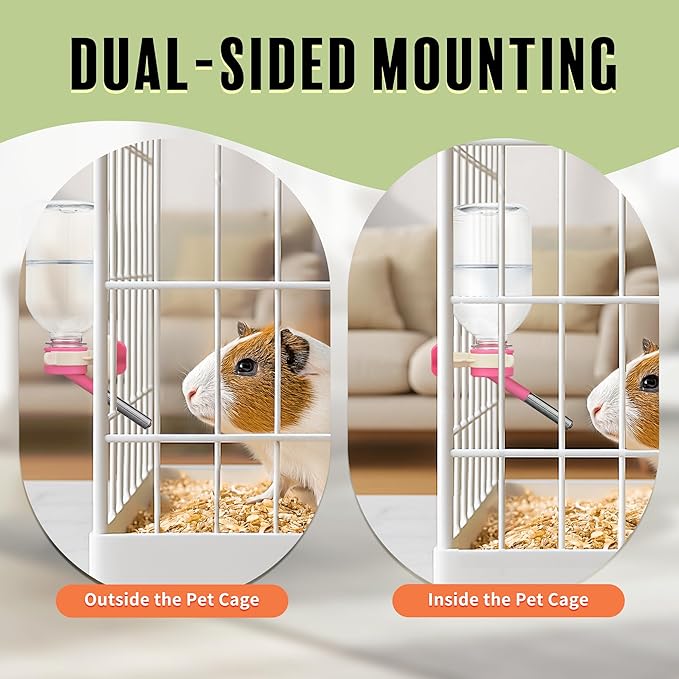 Choco Nose Patented No-Drip Water Bottle/Feeder for Guinea Pigs/Hamsters/Bunnies/Ferrets/Other Small Pets, Critters and Animals - for Cages, Crates or Wall Mount. 10.2oz. Nozzle 10mm, Pink 2pk(C128)
