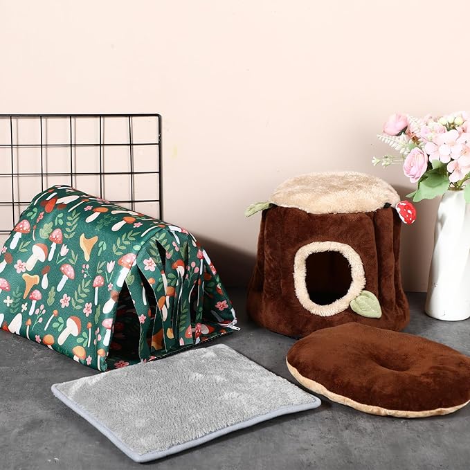 Abbylike 2 Pack Guinea Pig Hideout Washable Guinea Pig Tunnel and Soft Rabbit Bed Small Animals Cage Accessories for Hamster Chinchilla Ferret Bunny