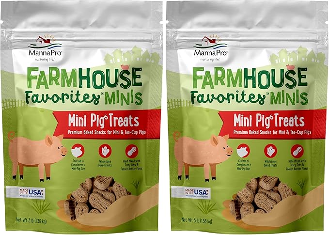 Manna Pro Farmhouse Favorites – Mini Pig Treats – Baked Snack for Mini & Tea-Cup Pigs – Hand Mixed Pig Treat – Peanut Butter Flavored – 3lb Bag (Pack of 2)