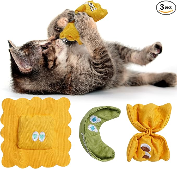 Pawsible 3 Pack Ravioli Catnip Toys for Indoor Cats, Interactive Cat Toys Filled with 100% Organic Catnip, Plush Chew Toys for Kittens, Teething Soft Catnip Toys for Cats by Unknown