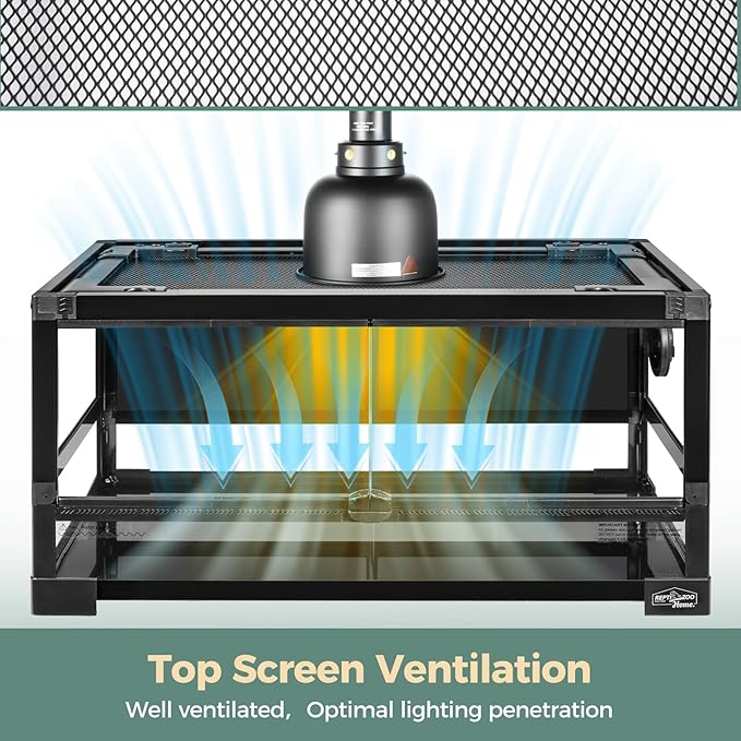 15 Gallon Full Glass Reptile Tank, Quick Fold Reptiles Enclosure with Waterproof Base, Top Screen Ventilation, 24" x 12" x 12" Front Opening Terrarium for Gecko, Lizard, Hermit Crab, Frog