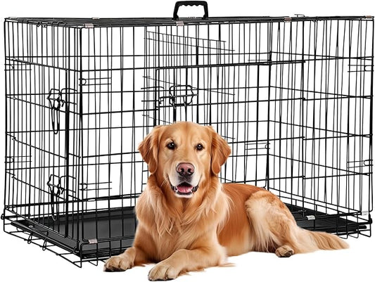 FDW Dog Crate 36-Inch Dog Cage Foldable Metal Kennel with Leakproof Tray Foldable Design Indoor Outdoor Use for Medium Dogs,Dark Black