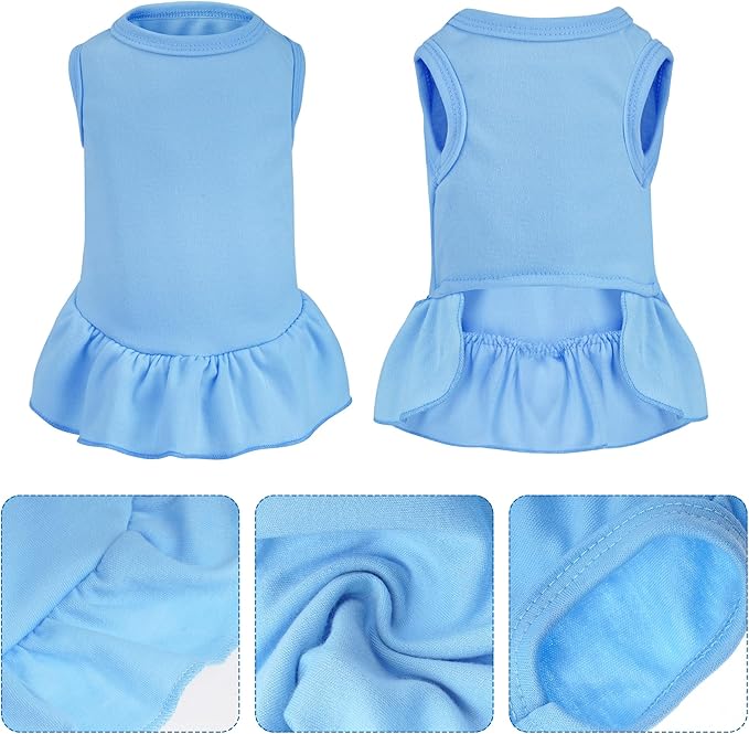 2 Pcs Dog Dresses Cat Skirt Solid Color Dog Clothes Summer Sleeveless Puppy Girl Clothes for Small Pet Dogs Cats (White,Blue, Small)