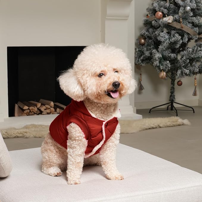 Vecomfy Fleece Lining Extra Warm Dog Hoodie in Winter for Large Dogs Jacket Pet Coats with Hooded,Red XL