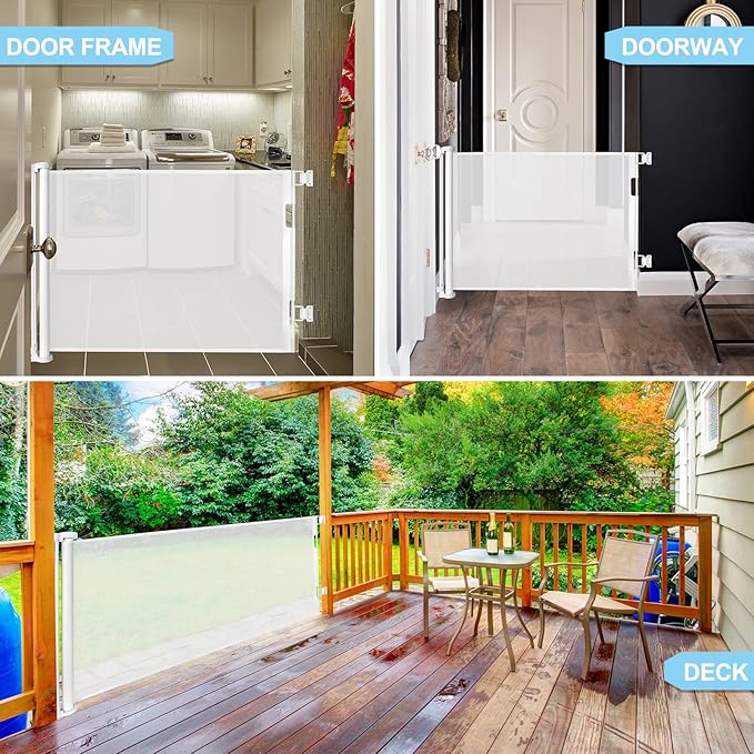 80 Inch Wide Baby Gate for Stairs Prevent Kid/Pet from Getting Through Retractable Outdoor Safety Gates for Toddlers Retractable Scratch-Resistant Mesh Dog Gate Indoor Doorway Gates for Pets, White