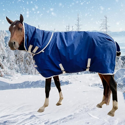1200D Winter Waterproof Horse Trunout Blanket, 280g Warm Cotton Filling Liner with Turnout Neck Cover Detachable, Medium Weight Waterproof Horse Blanket (Back Length 72 inch / 135 CM)