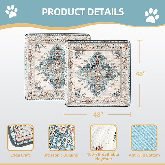 SCLOSE Washable Pee Pads for Dogs Large 2 Pack, 48" x 48" Reusable Puppy Pads Waterproof Dog Rugs, Super Absorbent, Leakproof, Dog Crate Pad, Playpen Mat, Whelping Pads, Blue Medallion