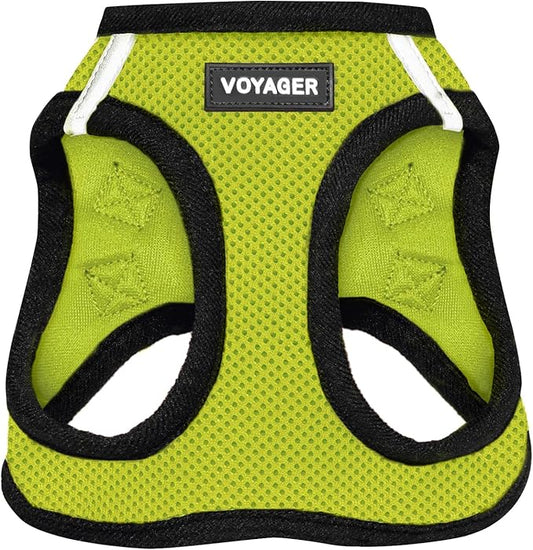 Best Pet Supplies Voyager Step-in Air Harness - All Weather Mesh, Reflective, No Pull Harness for Dogs, Cats - Secure with Hook & Loop Fastener, Buckle, Double D-Rings - Lime Green/Black Trim, M
