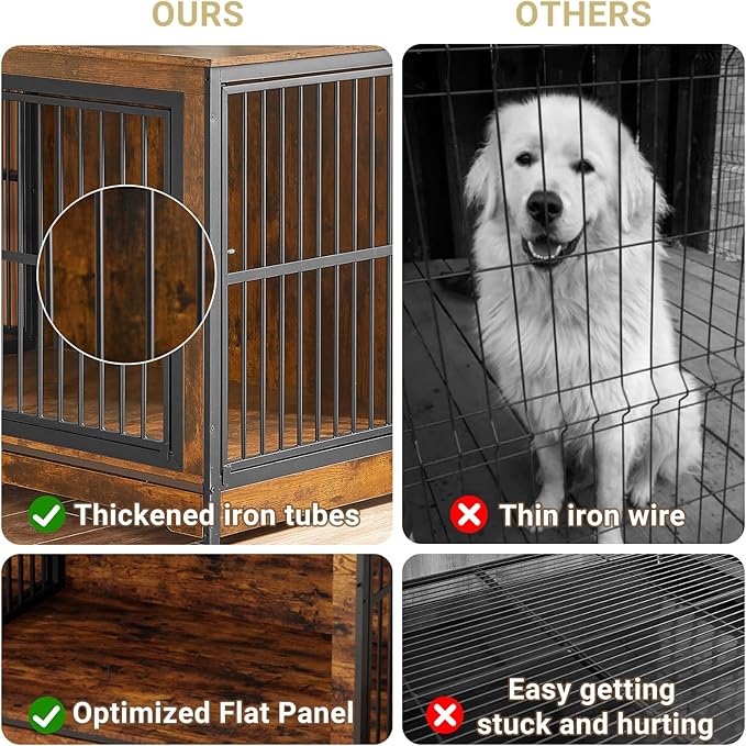 Rovibek 86" Stackable Dog Kennel Furniture with Removable Divider & 3 Doors, Double Dog Crates Furniture for 2 Dogs, Corner Dog Crate Furniture, Rustic Brown