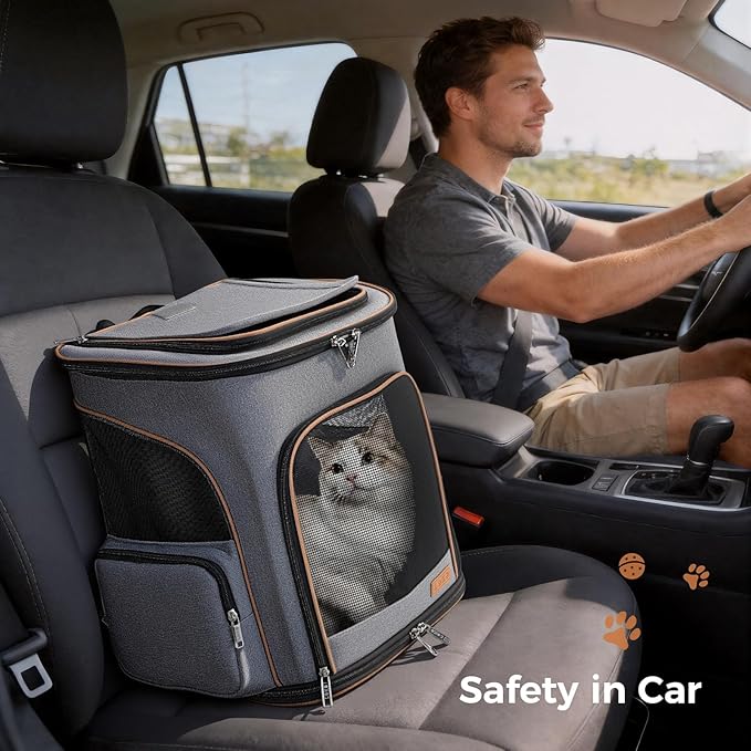 Lekereise Pet Carrier Backpack Expandable Cat Backpack for Medium Dogs and Large Cats 20-25 Lbs,14“L * 12.5" W * 16.14" H, Grey
