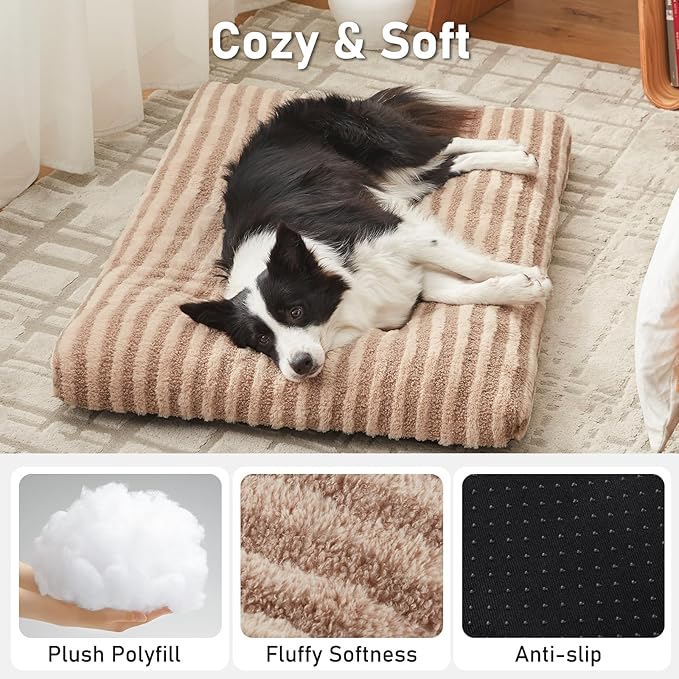 FURTIME Washable XL Dog Bed for Extra Large Dogs, Deluxe Dog Crate Beds Comfy Fluffy Kennel Pad Anti-Slip Pet Sleeping Mat, Machine Washable Dogs Pillow, 40"x27"x3.5", Brown