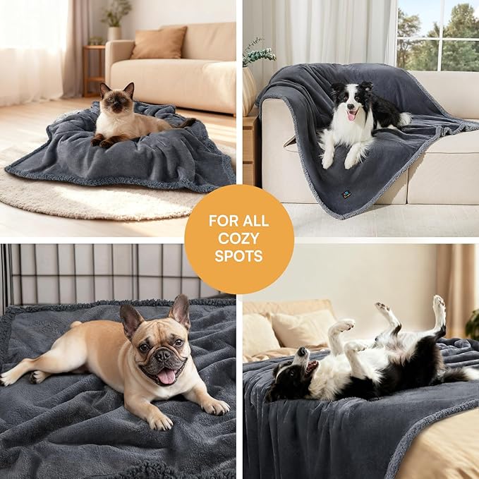Waterproof Pet Blanket, Liquid Pee Proof Dog Blanket for Sofa Bed Couch, Reversible Sherpa Fleece Furniture Protector Cover for Small Medium Large Dogs Cats, Dark Gray Small???40" x 28"???
