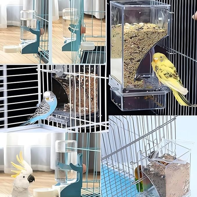 Clear View Bird Feeder and Water Dispenser Set with Detachable Trays for Finches, Parrots ABS Construction 2PC Large Capacity Treat Dispenser