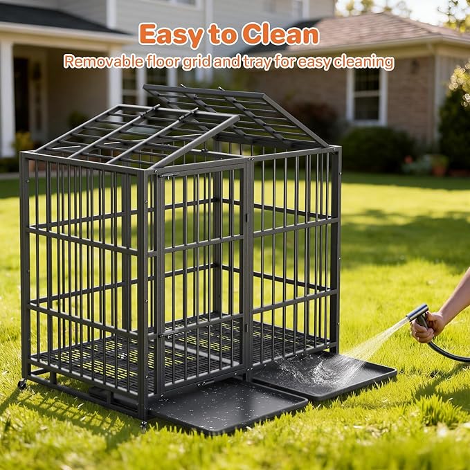 54 in Heavy Duty Dog Crate for Large Dogs, Dog Kennel Indoor with Removable Tray and Lockable Wheels, Easy to Clean, XL Dog Cage for Large and Medium Dogs