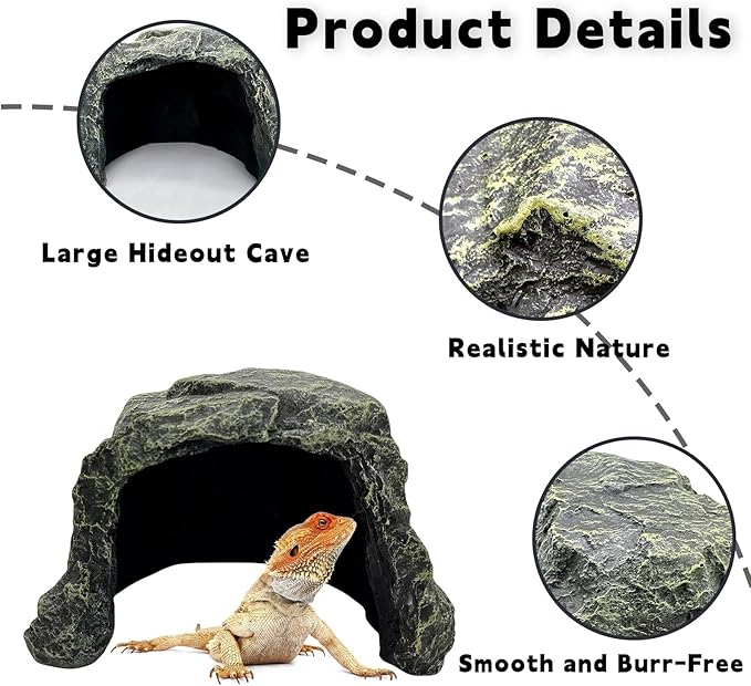 BNOSDM Reptile Hideout,Tortoise Hide Cave,Resin Rock,Bearded Dragon Hideaway,Turtle Basking Platform,Reptiles Habitat Decor Tank Accessories for Lizards Gecko Snakes Chameleon Frogs