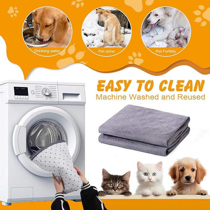 24x18 in Washable Pee Pads for Dogs,2 Pack Reusable Puppy Pads,Waterproof Non-Slip Pet Pee Pads ,4 Layer Design Pet Training Pads for Dogs, Cats, Bunny(Grey