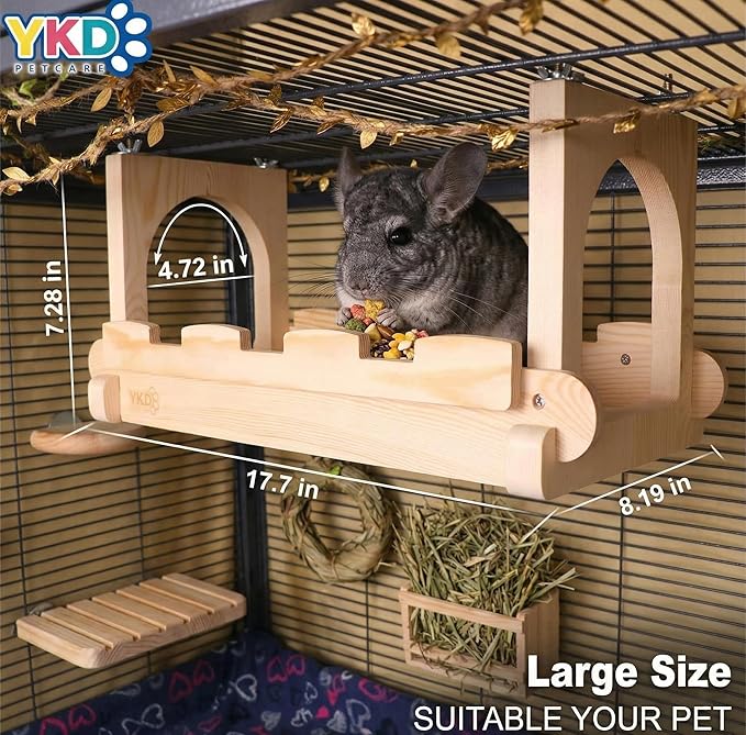 YKD Chinchilla Wood Suspension Bridge, Hanging Large Small Animal Wooden Bridge Platform, Small Animals Habitat Toy for Chinchillas Sugar Gliders Rats Squirrel