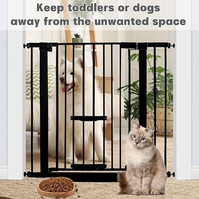 SHYUJAJIE 37 Inch Tall Baby Gate with Small Cat Door, Adjustable 29.5" and -40.55",Auto Close Dog Gate Pet Gate Easy Walk Thru Pet Door for Stairs, Doorway, House, Pressure Mounted Safety Child Gate
