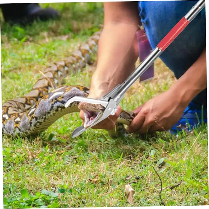 Snake Grabber Tool, 50" 3 Sections Snake Grabber, Stainless Steel Snake Tongs with Serrated Tooth, Collapsible Portable Snack Stick for EEL, Fish, Reptile
