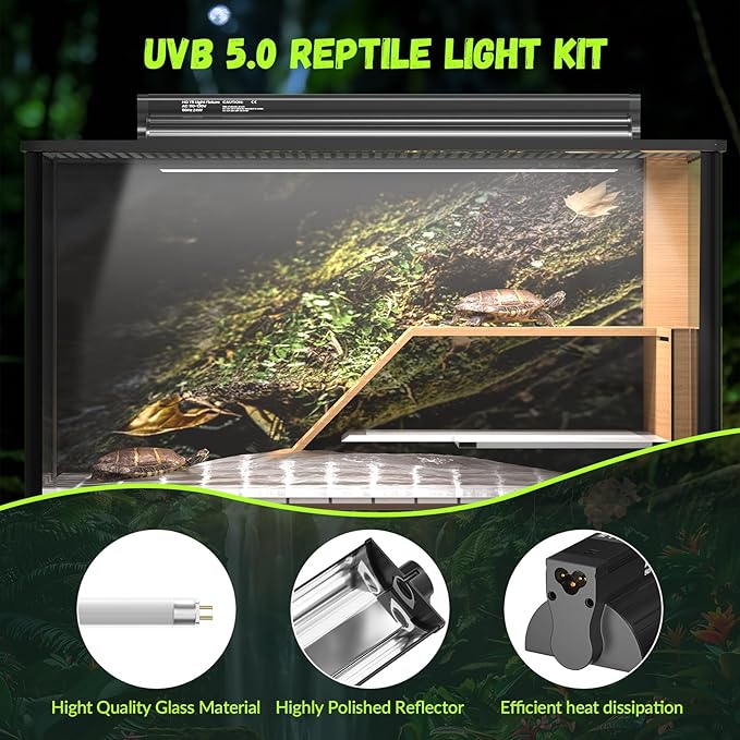 GlowUp 22inch 24W T5 5.0 UVB Light for Reptiles Light Fixture Combo Kit Reptile Lamp Tube Terrarium Hood UVB Light for Bearded Dragon Rainforest Dwelling Reptiles, Chameleons, Iguanas, Turtles