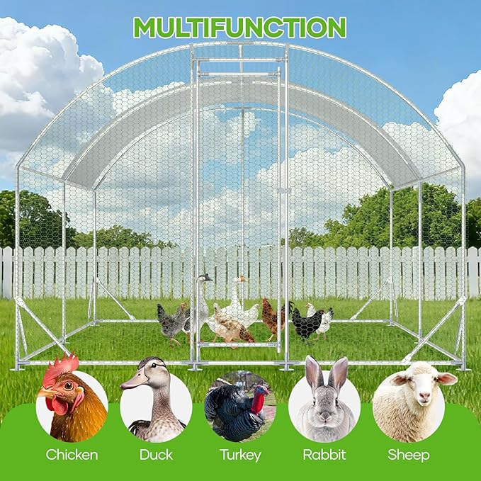 Assark Large Metal Chicken Coop,10x13 FT Walk in Chicken Runs with Cover for 20 Chickens,Hen House Enclosure with Security Lock, Outdoor Duck Rabbit Cage Poultry Pens for Backyard,Farm,Yard