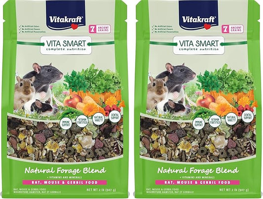 Vitakraft Vita Smart Rat Mouse & Gerbil Food 2 lb Bag with Wholesome Daily Nutrition Premium Seeds Grains Vegetables Fruits Fortified with Essential Vitamins Minerals for Small Pet Health (Pack of 2)