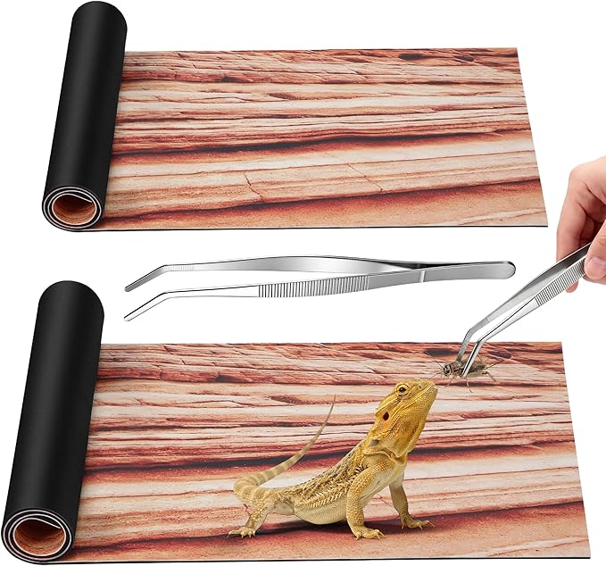 Saillong Reptile Carpet 2Pcs 40 Gallon, 36*17in Reptile Mat for Bearded Dragon Tank Accessories, Terrarium Liner Bedding Mat for Lizard, Gecko, Snake, Chameleons, Tortoise with Tweezers Feeding Tong