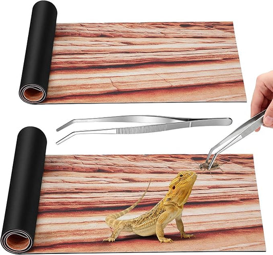 Saillong Reptile Carpet 2Pcs 40 Gallon, 36*17in Reptile Mat for Bearded Dragon Tank Accessories, Terrarium Liner Bedding Mat for Lizard, Gecko, Snake, Chameleons, Tortoise with Tweezers Feeding Tong