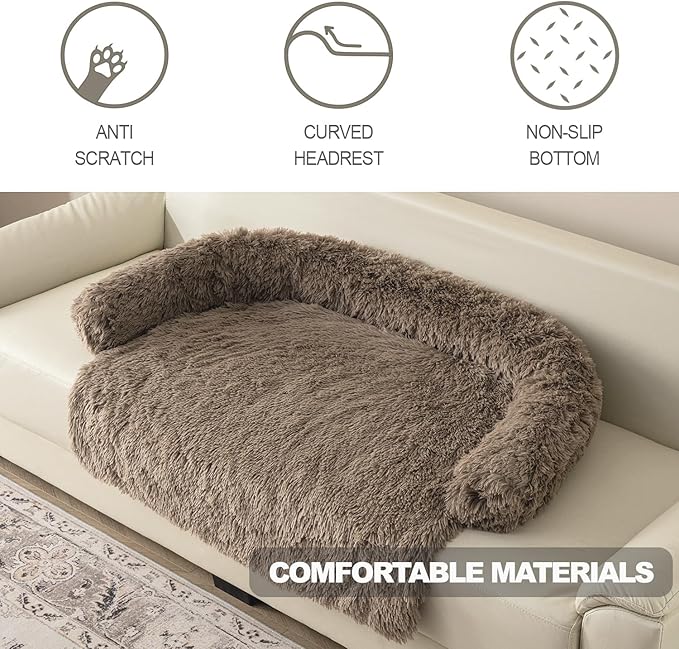 Tinaco Calming Dogs/Cats Bed Mats, Dog Pad Washable Removable Couch Cover, Plush Long Fur Mat for Pets, Waterproof Lining, Perfect for Small, Medium and Large Dogs and Cats (Desert Brown, 59"x39")