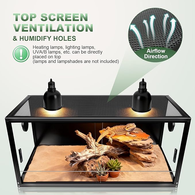 MECESOR 50 Gallon Glass Bearded Drangon Tank，36"x18"x18" Reptile Terrarium Reptiles Vivarium Enclosure with Top Screen Ventilation & Sliding Door Habitat Tank for Ball Python，Gecko, Lizard，Snake