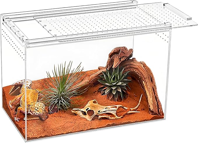 8" x 6"x 3.9" Mini Reptile Terrarium,Small Plastic Terrarium for Lizards Frogs Snakes,Transparent Spider Scorpion Insect Enclosure with Ventilation,for Pet Breeding Molting and Isolation Habitat